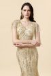 Mermaid V Neck Golden Beaded Long Formal Dress Discount