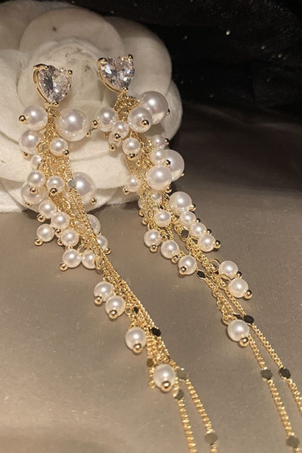 Golden Pearl Long Drop Earrings Online Hot Sale