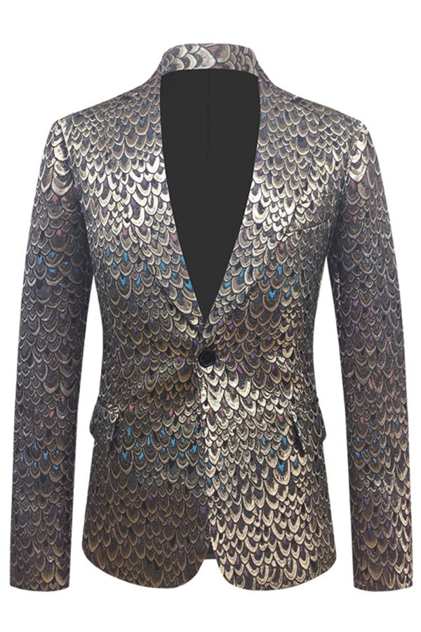 Golden Jacquard Shawl Lapel Men s Blazer For Sale