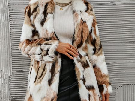 Yellow Leopard Printed Faux Fur Midi Women Coat Online