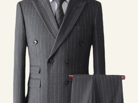 Dark Grey Tweed Pinstriped 2 Piece Men Wedding Suits Fashion