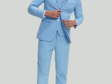 Sky Blue 3 Piece Notched Lapel Men s Modern Fit Suit Sale