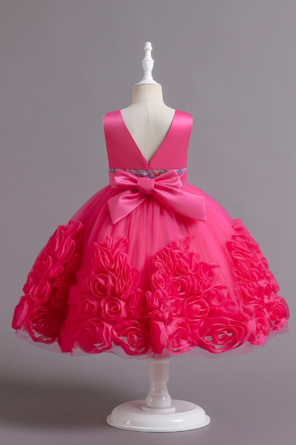 Fuchsia A Line Sequin Flower Girls  Party Dress With Bow on Sale