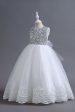 White Sequins Lace A Line Girls Dresses With Bow Cheap