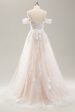 White A Line Off the Shoulder Tulle Wedding Dress with Applique Lace Discount