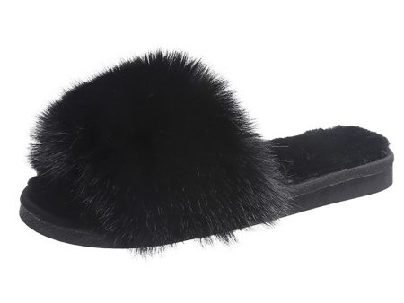 Black Fur Slide Slippers Supply