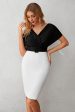 Black and White Bodycon V-Neck Cocktail Dress With Belt Supply