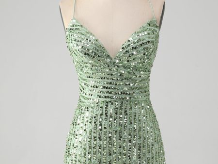 Unique Sparkly Green Tight Sequins Short Homecoming Dress with Lace Up Back Sale