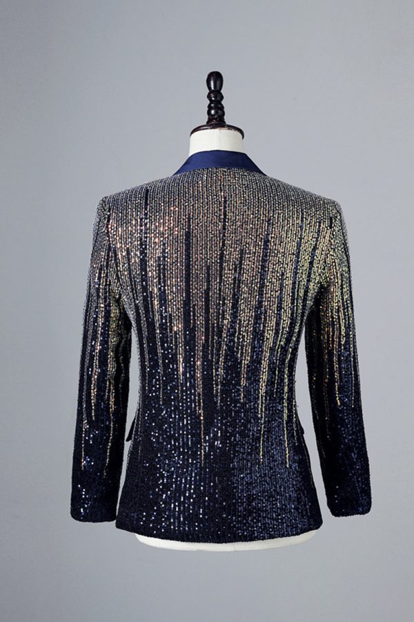 Glitter Navy Sequins Single-Breasted  Men s Blazer Online now