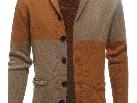 Brown Patchwork Shawl Collar Long Sleeves Men s Cardigan Sweater Online Sale