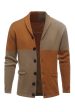 Brown Patchwork Shawl Collar Long Sleeves Men s Cardigan Sweater Online Sale