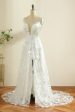 White Spaghetti Straps Boho Wedding Dress with Slit Online Sale