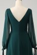 A Line Dark Green Bateau Neck Chiffon Bridesmaid Dress with Slit Sale