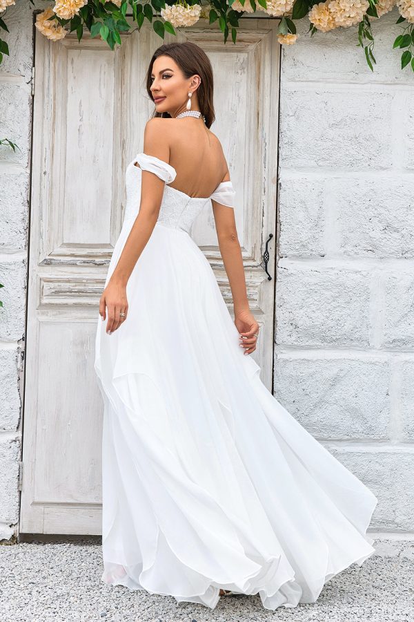 Elegant A Line Off the Shoulder Ivory Chiffon Wedding Dress with Lace Online