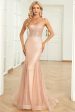 Mermaid Spaghetti Straps Blush Sequins Long Formal Dress with Train Online Hot Sale