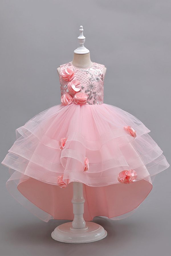 Pink High Low Appliques Sparkly Girls Dresses For Sale