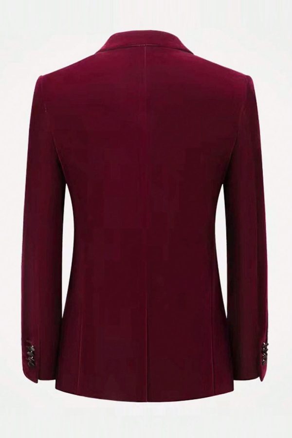 Burgundy Velvet Single Breasted Men s Blazer Online Hot Sale