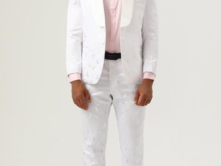 White Jacquard Shawl Lapel 2 Piece Men s Prom Suits Online Hot Sale