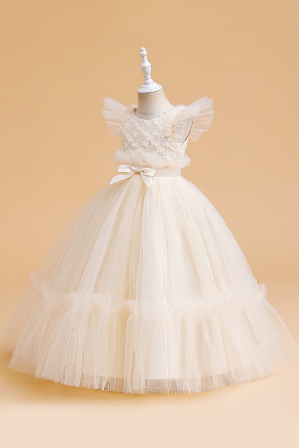 Tulle A Line Champagne Girl Dress with Bow Discount