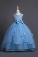 Blue Round Neck Tulle Long Girls  Dress Online Hot Sale