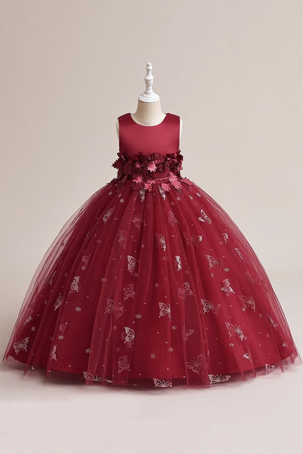 Pink Tulle Sleeveless Girl Dress with Appliques Hot on Sale