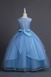 Blue Round Neck Tulle Long Girls  Dress Online Hot Sale