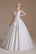 White A-Line V-Neck Wedding Dress with Lace Online Hot Sale