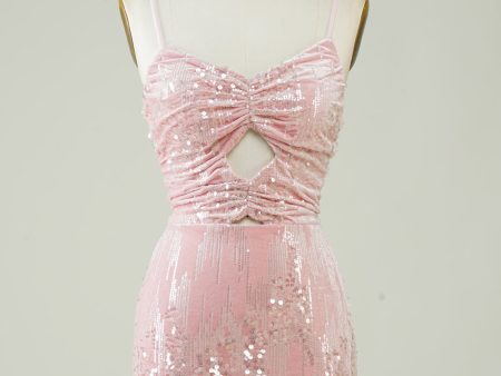 Velvet Sequins Pink Tight Homecoming Dress with Hollow-out Online now