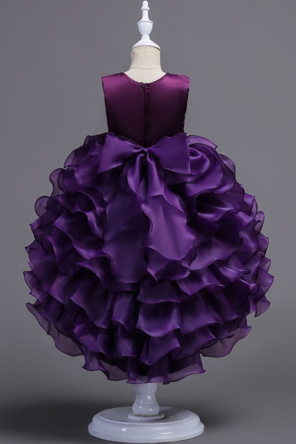 High Low Round Neck Sleeveless Purple Girls Party Dresses Supply