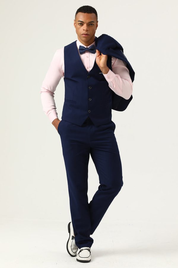 3 Pieces Navy Blue Slim Fit Casual Tuxedo Suits on Sale