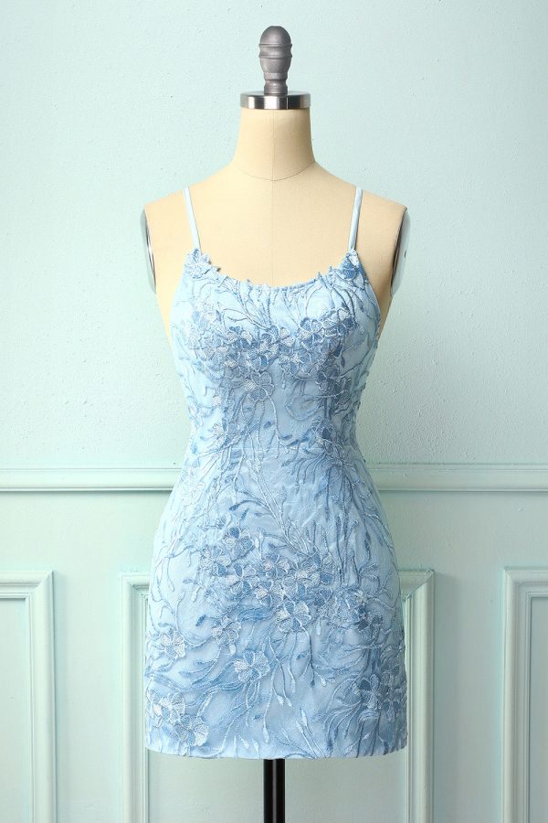 Sky Blue Spaghetti Straps Bodycon Dress Online Hot Sale