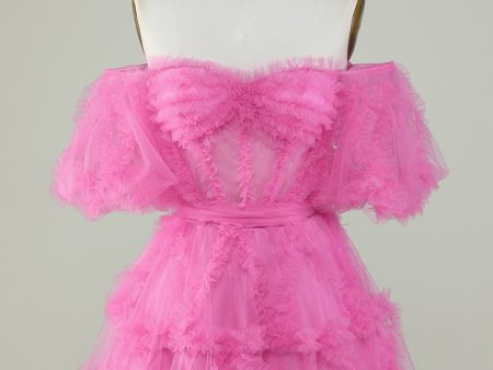 Cute A Line Off the Shoulder Pink Tulle Homecoming Dress Hot on Sale