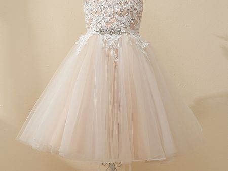 Champagne Beaded Tulle Flower Girl Dress For Cheap