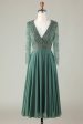 A Line Eucalyptus V-Neck Beaded Long Sleeves Bridesmaid Dress For Discount