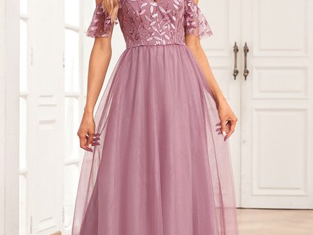 A-Line Cold Shoulder Dusty Rose Formal Dress For Cheap