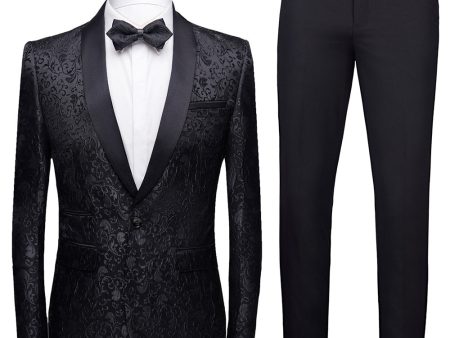 Black 2 Pieces Jacquard Men s Wedding Suits For Discount