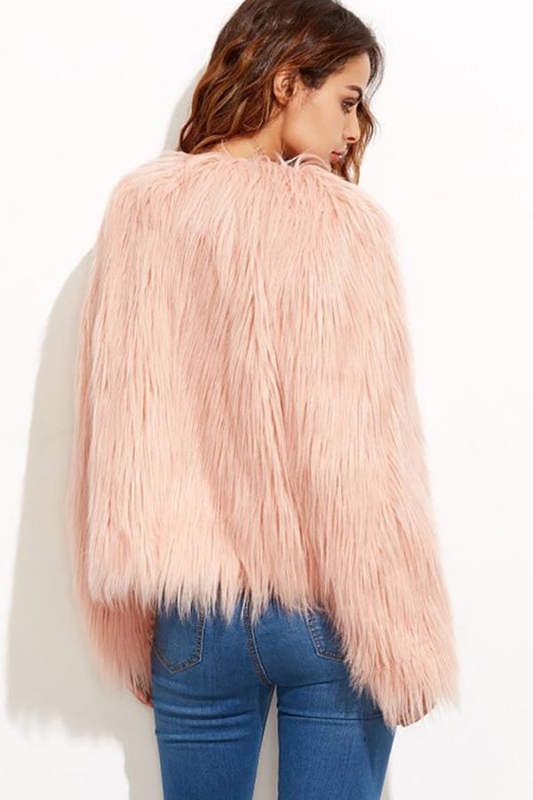 Pink Shawl Collar Cropped Faux Fur Shearling Coat Online