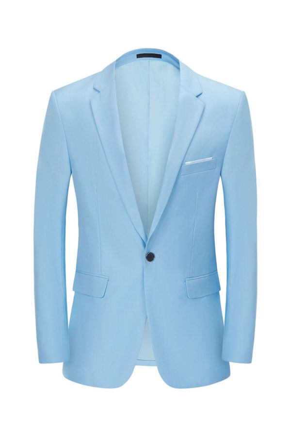 Men s Light Blue Notched Lapel One Button Wedding Blazer For Cheap