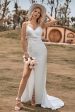 Ivory Boho Satin Simple Mermaid Wedding Dress with Slit Discount