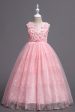 Pink Round Neck Girls Dresses With 3D Flowers Online Sale