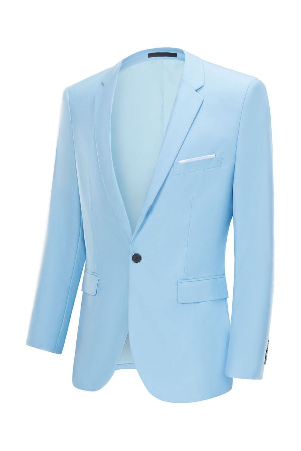 Men s Light Blue Notched Lapel One Button Wedding Blazer For Cheap