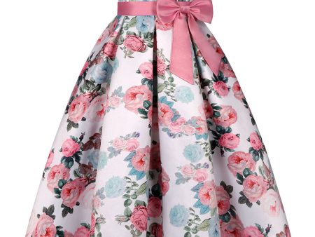 Blush Print Floral Long Girls  Dress with Bowknot Discount