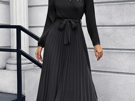 Long Sleeves Black Casual Dress with Sash Online Hot Sale