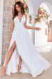 Ivory A-Line Halter Sweep Train Wedding Dress with Slit on Sale