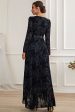 A-Line Long Sleeves Lace Black Formal Dress with Sash Hot on Sale