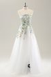 White A Line Strapless 3D Flowers Tulle Wedding Dress with Slit Online Sale