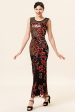 Sheath Round Neck Black Red Love Heart Beaded Long Flapper 1920s Dress Sale