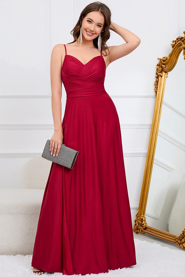 A Line Spaghetti Straps Burgundy Long Bridesmaid Dress Sale