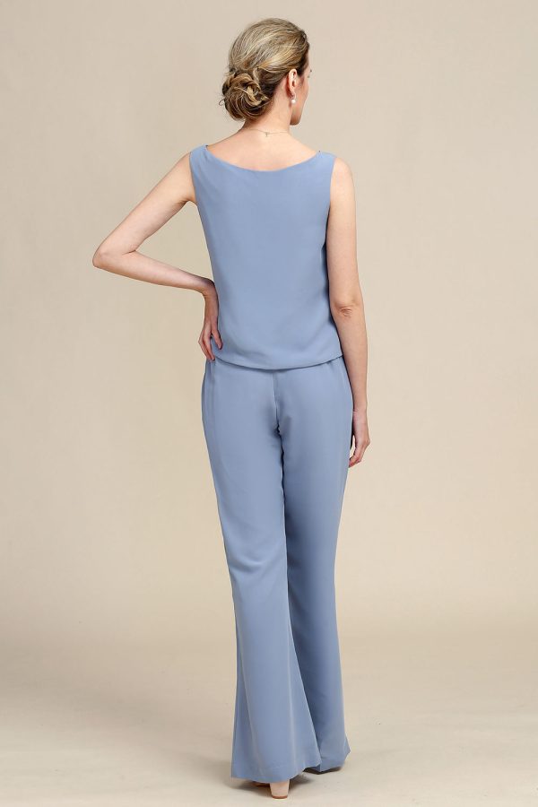 Grey Blue Long Sleeves 3 Piece Mother of the Bride Pant Suits Online Sale