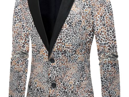 Leopard Printed Notched Lapel Men s Blazer For Cheap